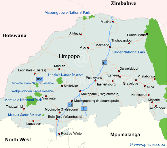 Accommodation and Overview Map of Limpopo